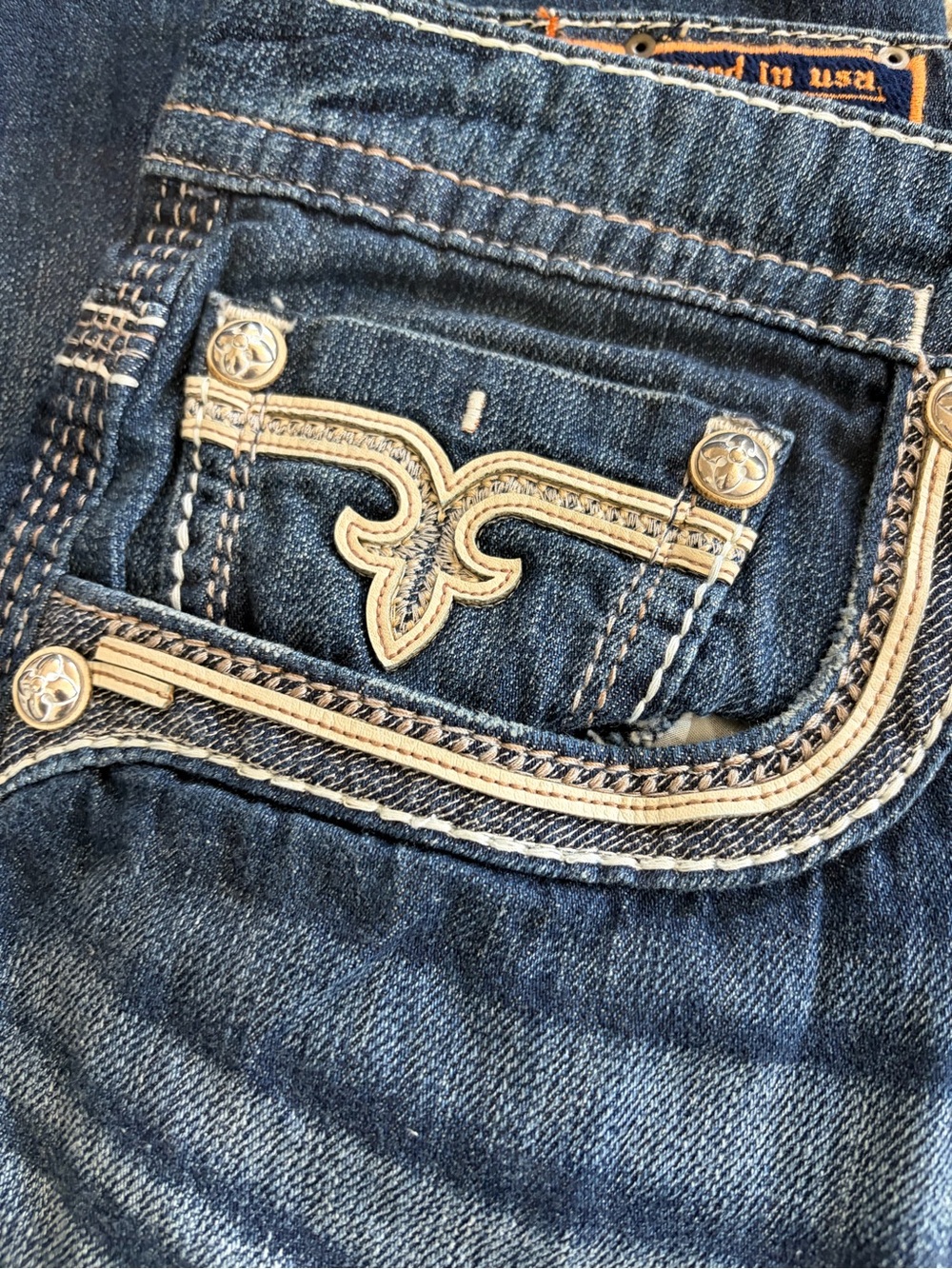 Rock Revival Men’s Indigo Blue Embroidered Back Pocket Straight Jeans Sz 38 - Picture 12 of 13